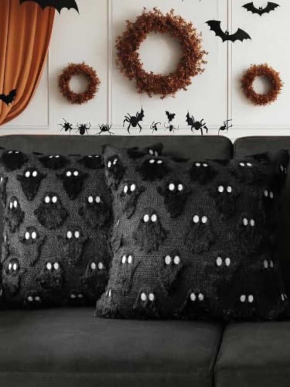 Halloween Decor Black Ghost Throw Pillow Covers 18x18 Set of 2 | Halloween Decor